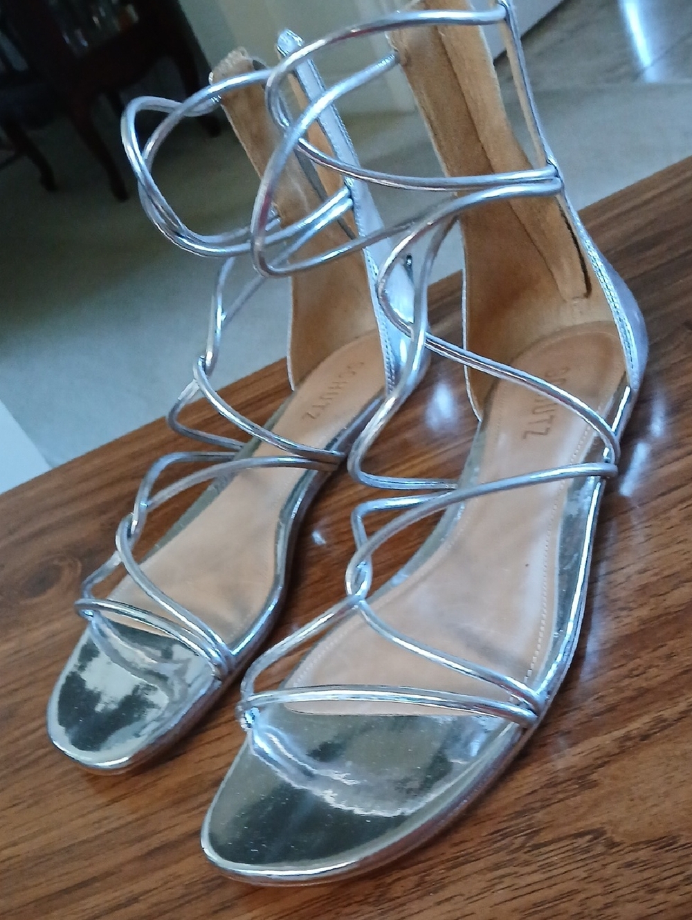 SCHUTZ Silver Strappy Gladiator Sandals